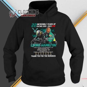 22 Incredible Year Of Racing 2001-2023 Lewis Hamilton Merch Formula One World Championship Shirt Lewis Hamilton Thank You For The Memories 2023 T-Shirt