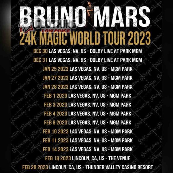 Bruno Mars World Tour 2023 Merch, Bruno Mars Dolby Live, Las Vegas T-Shirt, Bruno Mars World Tour 2023 Shirt, Bruno Mars Tour 2023 Hoodie