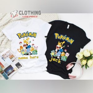 Custom Pokemon Squad Your Name On T Shirt Cute Pikachu Tee Matching Group Kids And Adult Shirt Personalized Pokemon Short Sleeve Shirt 3