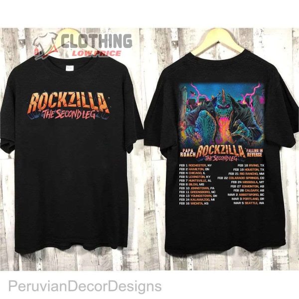 Papa Roach Falling In Reverse Add New Leg To Rockzilla Tour Merch Rockzilla The Second Leg Tour Dates 2023 T-Shirt