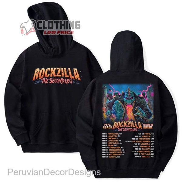 Papa Roach Falling In Reverse Add New Leg To Rockzilla Tour Merch Rockzilla The Second Leg Tour Dates 2023 T-Shirt