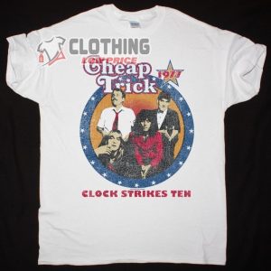 Cheap Trick Clock Strikes Ten 1977 T-Shirt, Cheap Trick Perhaps Crossword Sweater, Cheap Trick Concert Setlist Merch