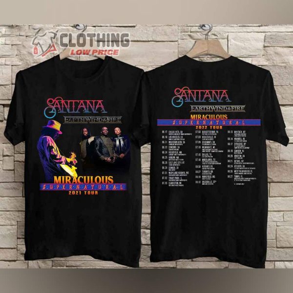 Santana Earth Wind Fire Miraculous Supernatural Tour 2022 Shirt,  Santana Tour 2023 Europe Shirt, Santana Concert 2023 Gift For Fan