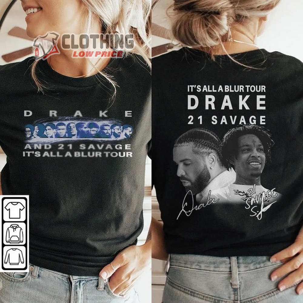 21 Savage Vintage Sweatshirt, Drake It's All A Blur Tour 2023 Shirt, Drake Rap Tour Vintage 90S Retro Graphic Tee