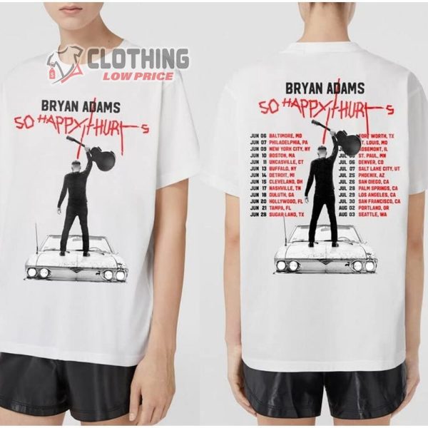 Bryan Adams So Happy Hurts Tour 2023 Merch, Bryan Adams Tour 2023 Setlist T-Shirt