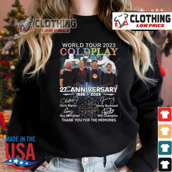 Coldplay Tour 2023 Usa Shirt, World Tour 2023 Coldplay 27th Anniversary 1996-2023 Thank You For The Memories Sweatshirt, Coldplay 2023 Tour Hoodie