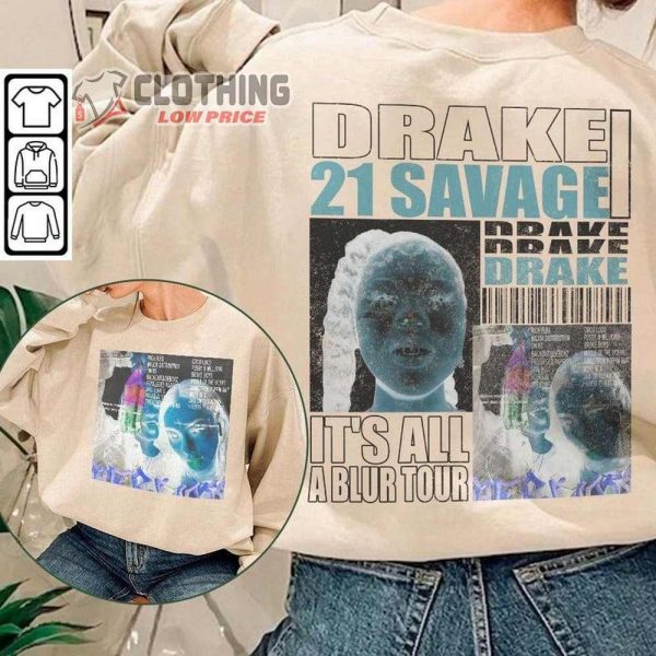 Drake Her Loss Merch, 21 Savage Tour 2023 Vintage Sweatshirt, Drake Rap Tour Unisex 2 Sided Hoodie