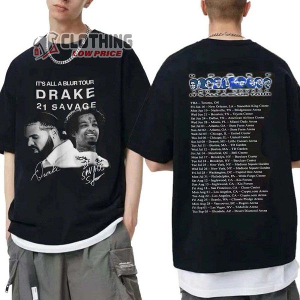 Drake It’S All A Blur Tour 2023 Setlist Merch, Drake  21 Savage Vintage Shirt Drake Tour 2023 Signatures T-Shirt