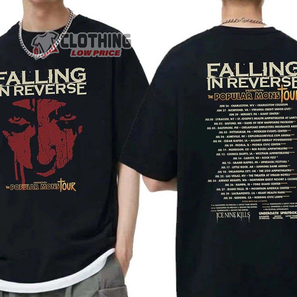 Falling In Reverse The Popular Mons Tour Dates 2023 Merch, Falling In Reverse Rock Band Fan T-Shirt