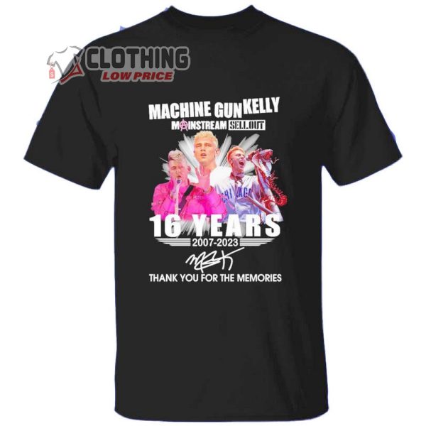 Machine Gun Kelly 26 Years 2007-2023 Thank You For The Memories Merch, Machine Gun Kelly World Tour 2023 Signature T-Shirt