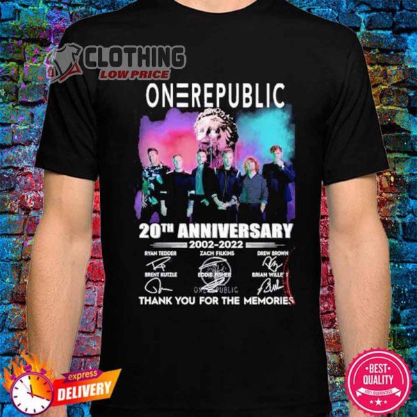 Onerepublic Tour 2023 Shirt, 2022 Onerepublic 20th Anniversary Thank You For The Memories Signatures Shirt, Onerepublic Tour Setlist Sweatshirt