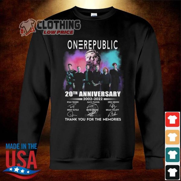 Onerepublic Tour 2023 Shirt, 2022 Onerepublic 20th Anniversary Thank You For The Memories Signatures Shirt, Onerepublic Tour Setlist Sweatshirt