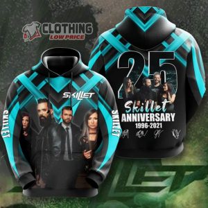 Skillet Tour 2023 Setlist Sweatshirt, Skillet Tour 2023 Hoodie, Skillet 25th Anniversary 1996 2021 Signature Design Gift For Fan Custom 3d All Over Printed Hoodie