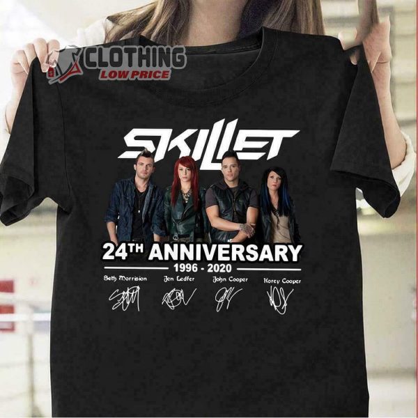 Skillet Tour 2023 T- Shirt, Skillet 24th Anniversaire 1996-2020 Signature T- Shirt, Is Skillet A Christian Rock Band Shirt