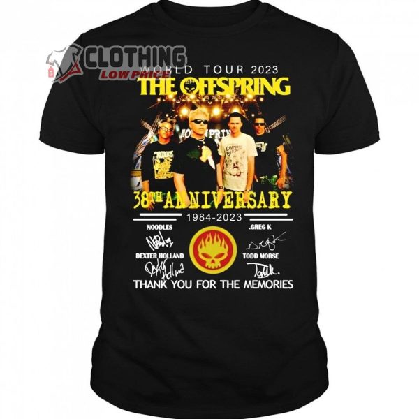 The Offspring World Tour 2023 Merch, The Offspring Rock Band 38th Anniversary 1984-2023 Thank You For The Memories Signatures T-Shirt