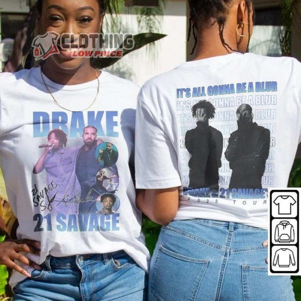 Vintage 90S Drake Retro Graphic Tee, Drake Rap Tour Unisex Doubled Sided Hoodie, Drake It’s All A Blur Tour 2023 Shirt, 21 Savage Vintage Sweatshirt