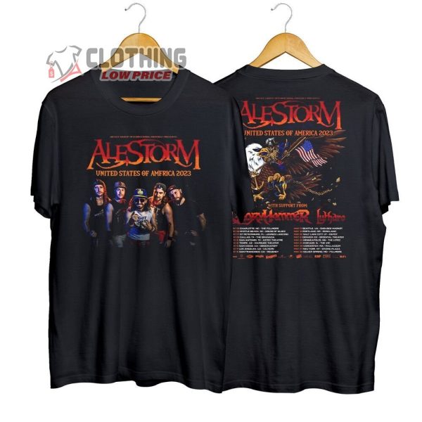 Alestorm 2023 Tour Dates With Gloryhammer Merch, Alestorm United States Of America 2023 Shirt, Alestorm Tour 2023 Setlist T-Shirt