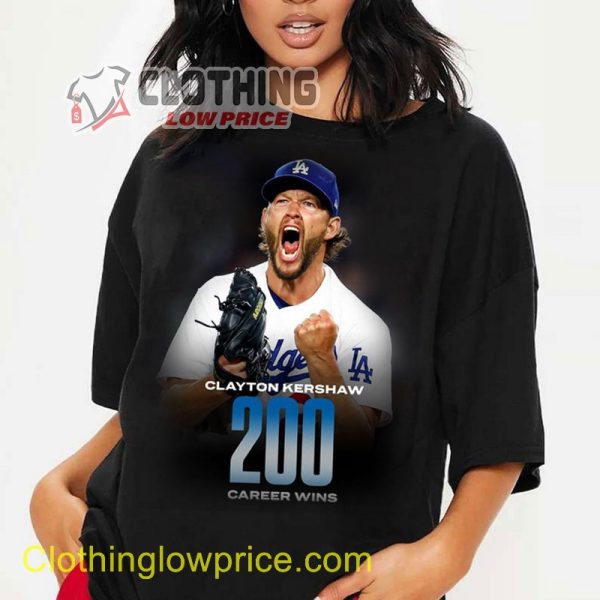 Clayton Kershaw 200 Career Wins Shirt, Kershaw Strikeout Record Mets Dodgers Hoodie