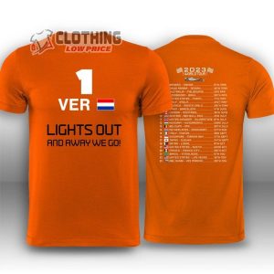 Max Verstappen 2023 Formula 1 F1 Tee Shirt Orange Army Merch