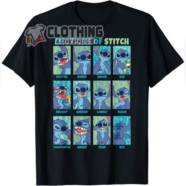 The 12 Emotions Of Stitch Disney Lilo And Stitch T-Shirt, Lilo And Stitch Remake Cast Tee