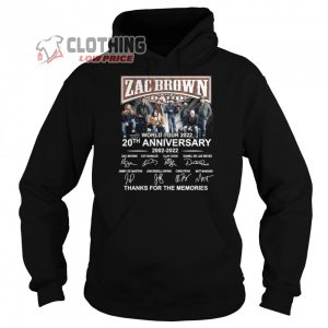 Zac Brown Tour Dates 2023 Hoodie Zac Brown Band World Tour 2022 20th Anniversary 2002 2022 Signatures Thanks For The Memories T Shirt Guitar Player Zac Brown Band Shirt 1