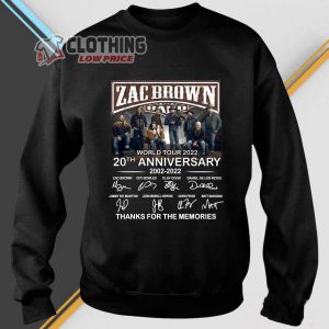 Zac Brown Tour Dates 2023 Hoodie Zac Brown Band World Tour 2022 20th Anniversary 2002 2022 Signatures Thanks For The Memories T Shirt Guitar Player Zac Brown Band Shirt 2