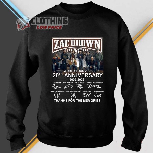 Zac Brown Tour Dates 2023 Hoodie, Zac Brown Band World Tour 2022 20th Anniversary 2002- 2022 Signatures Thanks For The Memories T- Shirt, Guitar Player Zac Brown Band Shirt