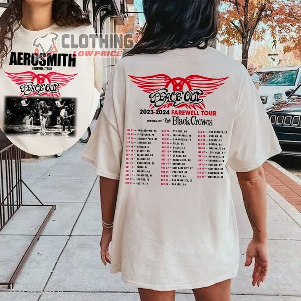 Aerosmith 2023-2024 Tour Unisex T-Shirt, Peace Out Farewell Tour With The Black Crowes Time Shirt, Aerosmith Merch