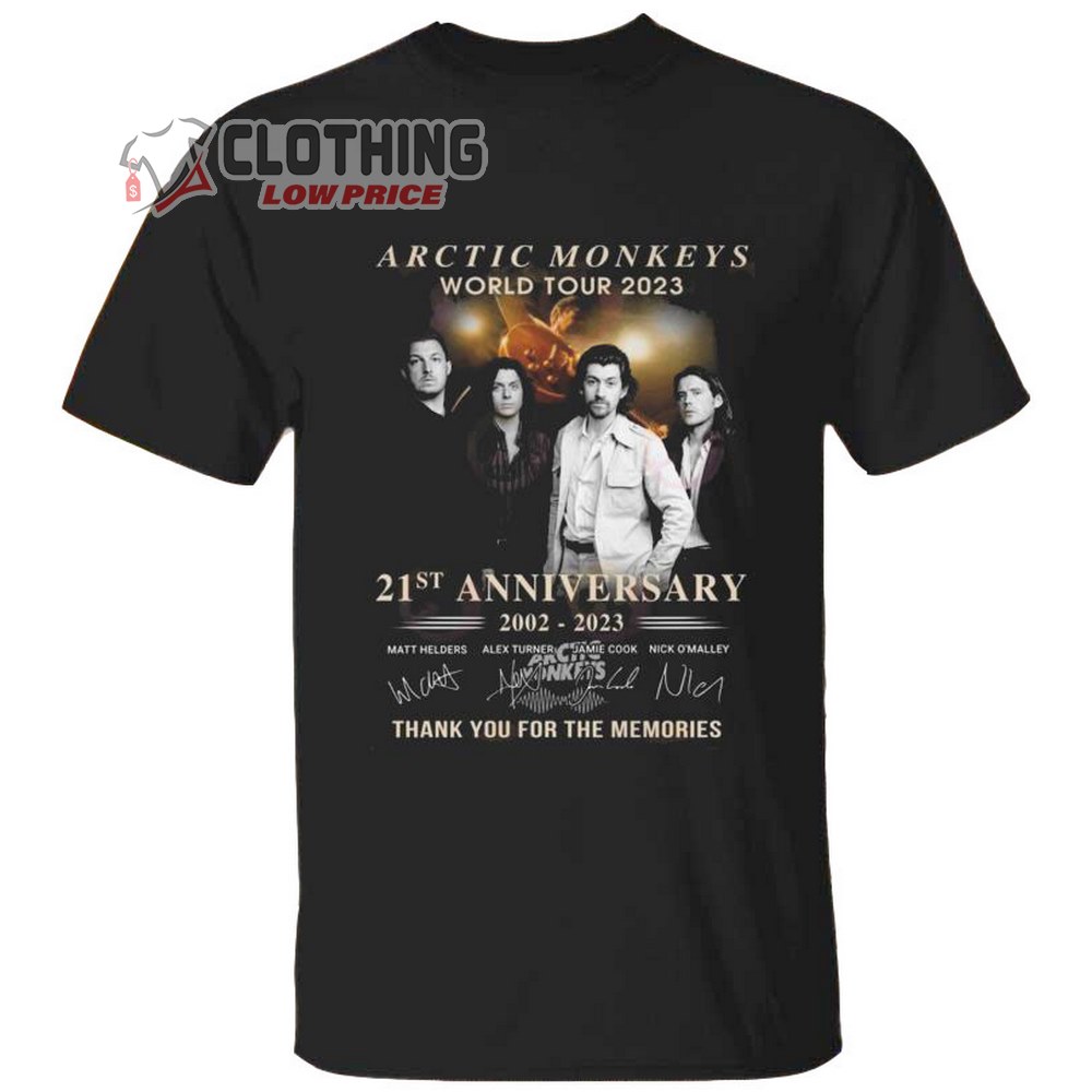 Arctic Monkeys World Tour 2023 Merch, Arctic Monkeys 12st Anniversary 2002-2023 Thank You For The Memories Signatures T-Shirt