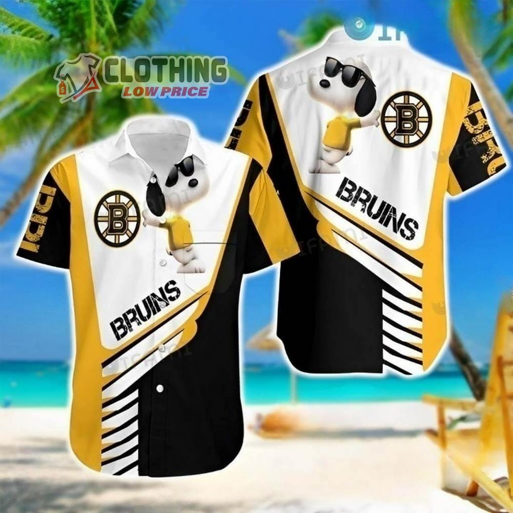 Boston Bruins Snoopy Hawaiian Shirt, Boston Bruins Logo Snoopy Glasses Beach Summer 3D Hawaiian Shirt