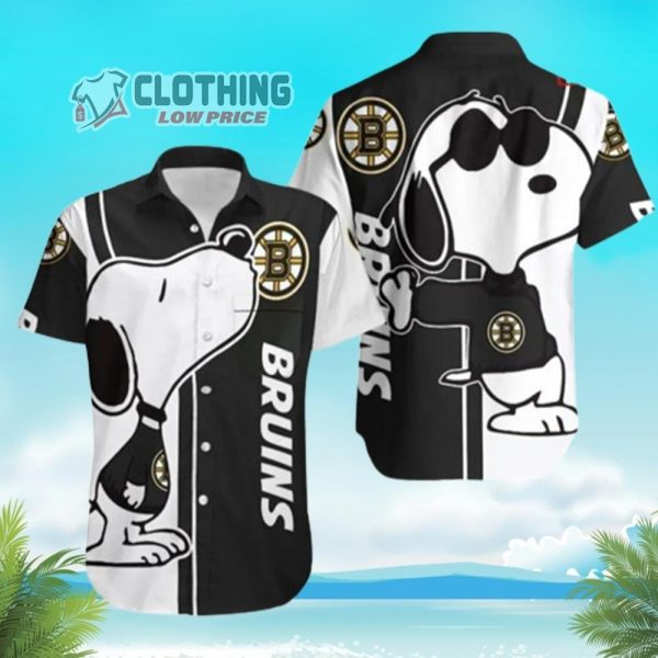 Boston Bruins Snoopy Hawaiian Shirt, Boston Bruins Wallpaper Snoopy Glasses Beach Summer 3D Hawaiian Shirt
