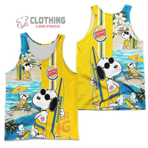Burger King Food Beach Snoopy Hawaiian Shirts, Burger King Logo Snoopy Glasses Beach Summer 3D Hawaiian Shirt