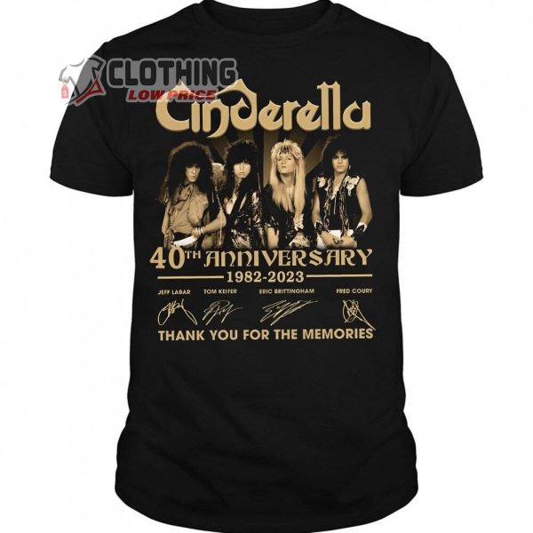 Cinderella 41Th Anniversary 1982-2023 Merch, Cinderella World Tour 2023 Thank You For The Memories Signatures T-Shirt