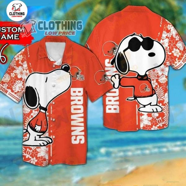 Cleveland Browns Snoopy Hawaiian Shirt, Cleveland Browns Logo Snoopy Glasses Beach Summer 3D Hawaiian Shirt