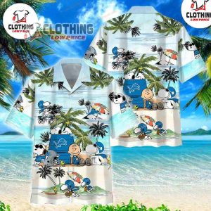 Detroit Lions Snoopy Hawaii Shirt, Detroit Lions Logo Snoopy And Charlie Brown Beach Summer 3D Hawaiian Shirt