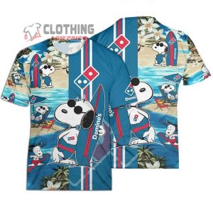 DominoS Pizza Food Beach Hawaiian Shirts DominoS Logo Snoopy Glasses Beach Summer 3D Hawaiian Shirt 4