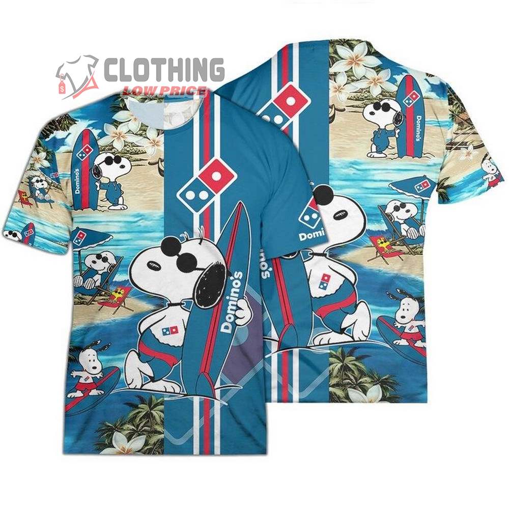 Domino'S Pizza Food Beach Snoopy Hawaiian Shirts, Domino'S Logo Snoopy Glasses Beach Summer 3D Hawaiian Shirt