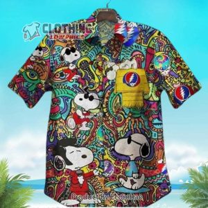 Grateful Dead Snoopy Peanuts Hawaiian Shirt, Grateful Dead Logo Snoopy Glasses Beach Summer 3D Hawaiian Shirt