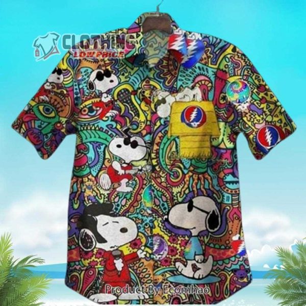Grateful Dead Snoopy Peanuts Hawaiian Shirt, Grateful Dead Logo Snoopy Glasses Beach Summer 3D Hawaiian Shirt