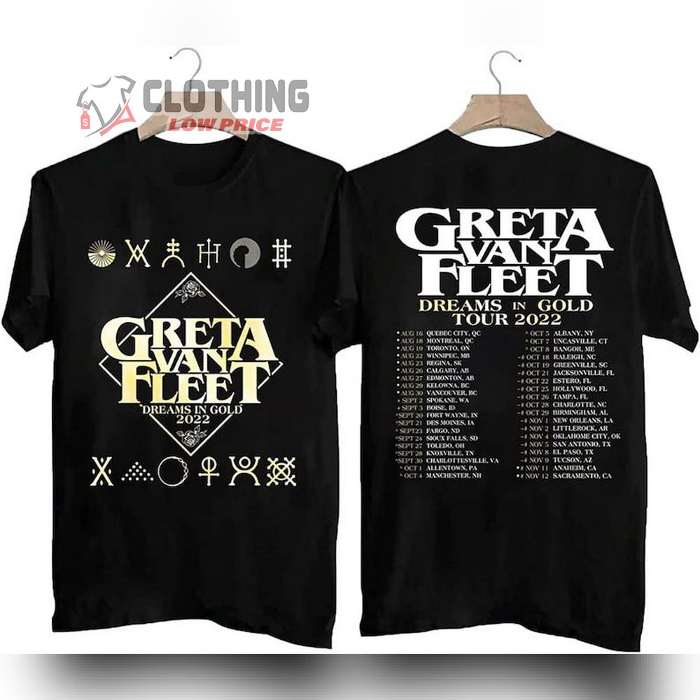 Greta Van Fleet Dreams In Gold Tour 2023 Unisex T-Shirt, Greta Van Fleet World Tour Merch