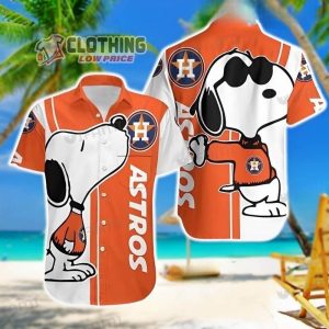 Houston Astros Snoopy Hawaiian Shirt, Houston Astros Logo Snoopy Glasses Beach Summer 3D Hawaiian Shirt