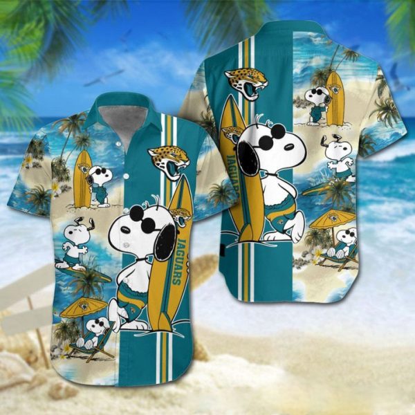 Jacksonville Jaguars Snoopy Hawaiian Shirt, Jacksonville Jaguars Football Snoopy Glasses Beach Summer 3D Hawaiian Shirt