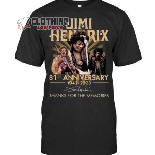 Jimi Hendrix 81St Anniversary 1942-2023 Merch, Jimi Hendrix Tour 2023 Thanks For The Memories Signatures T-Shirt