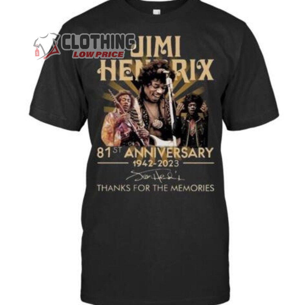 Jimi Hendrix 81St Anniversary 1942-2023 Merch, Jimi Hendrix Tour 2023 Thanks For The Memories Signatures T-Shirt