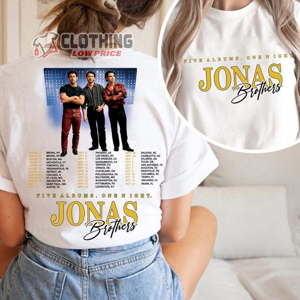 Jonas Brothers Five Albums One Night 2023 Shirt, Jonas Brothers World Tour 2023 Merch, Five Albums One Night Tour 2023 Unisex T-Shirt
