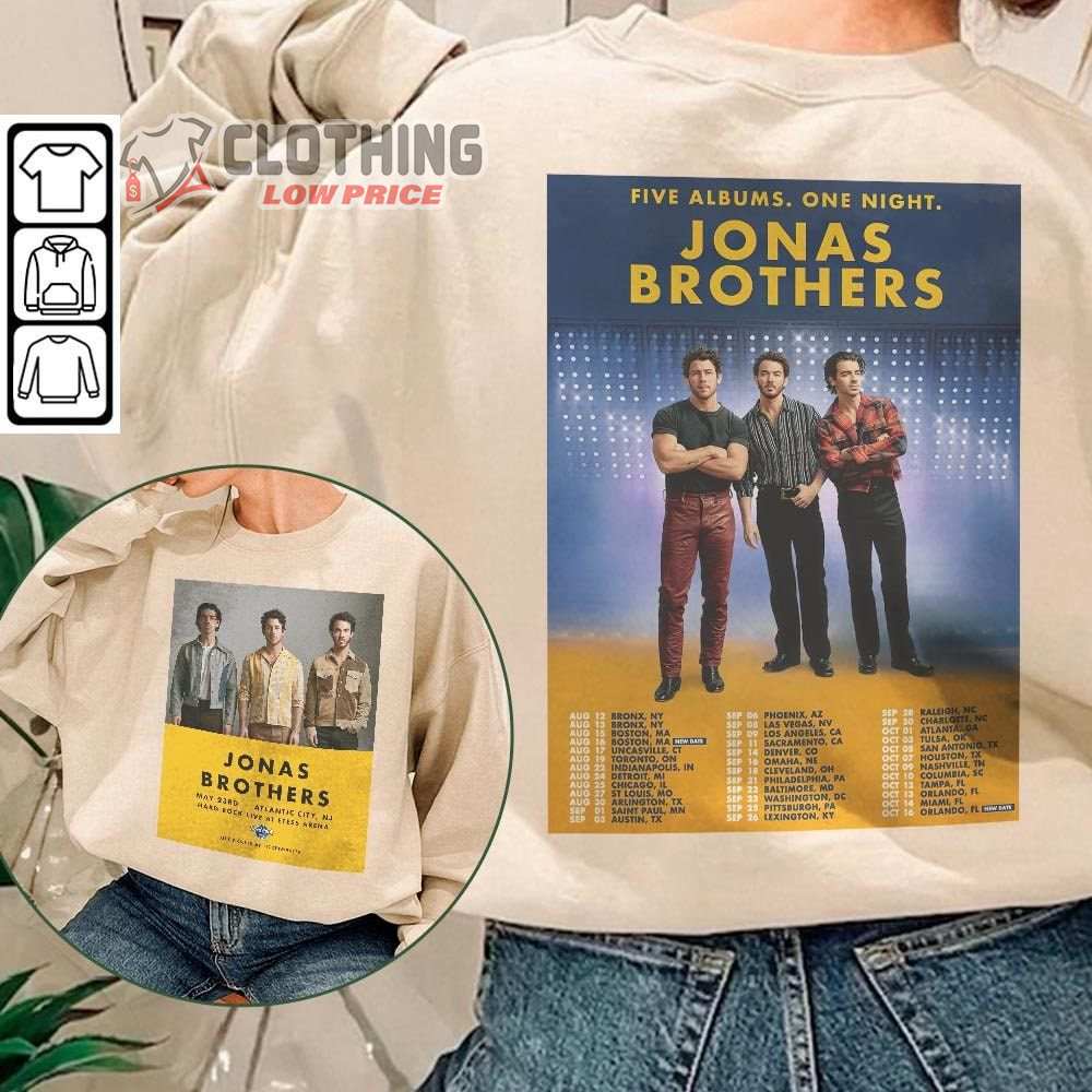 Jonas Brothers Music Tour Dates 2023 Merch, Five Albums One Night Tour Sweatshirt, Jonas Brothers Concert 2023 T-Shirt
