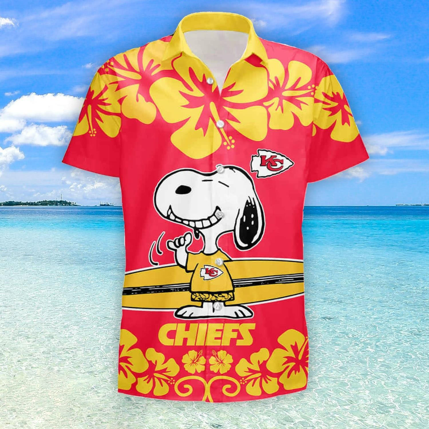 Kansas City Chiefs Snoopy Hawaiian Shirt, Kansas City Chiefs Logo Snoopy Beach Summer 3D Hawaiian Shirt