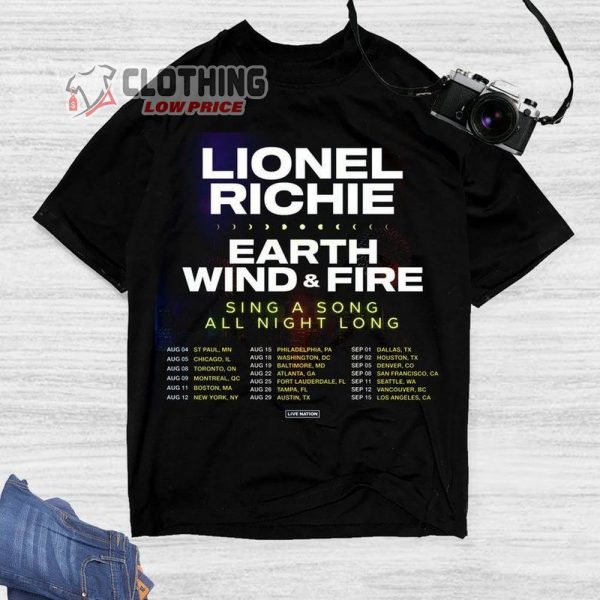 Lionel Richie And Earth Tour Merch, Wind & Fire Sing A Song All Night Long Tour Shirt