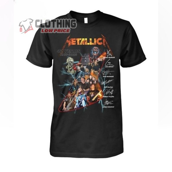 Metallica 42 Years 1981-2023 Merch, Metallica Tour 2023 Signatures Shirt, Metallica 42 Years Signatures T-Shirt