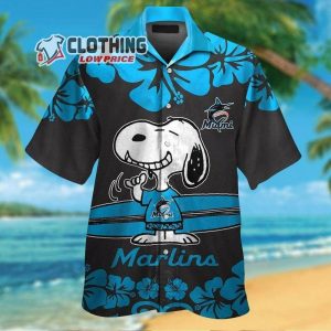 Miami Marlins Snoopy Hawaiian Shirts Miami Marlins Logo Snoopy Beach Summer 3D Hawaiian Shirt